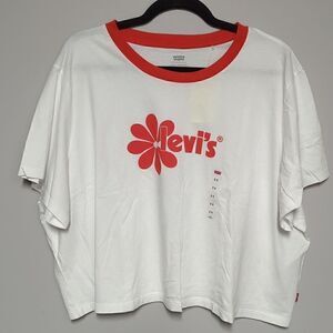 NWT Levi's Orange and White Cropped Ringer T